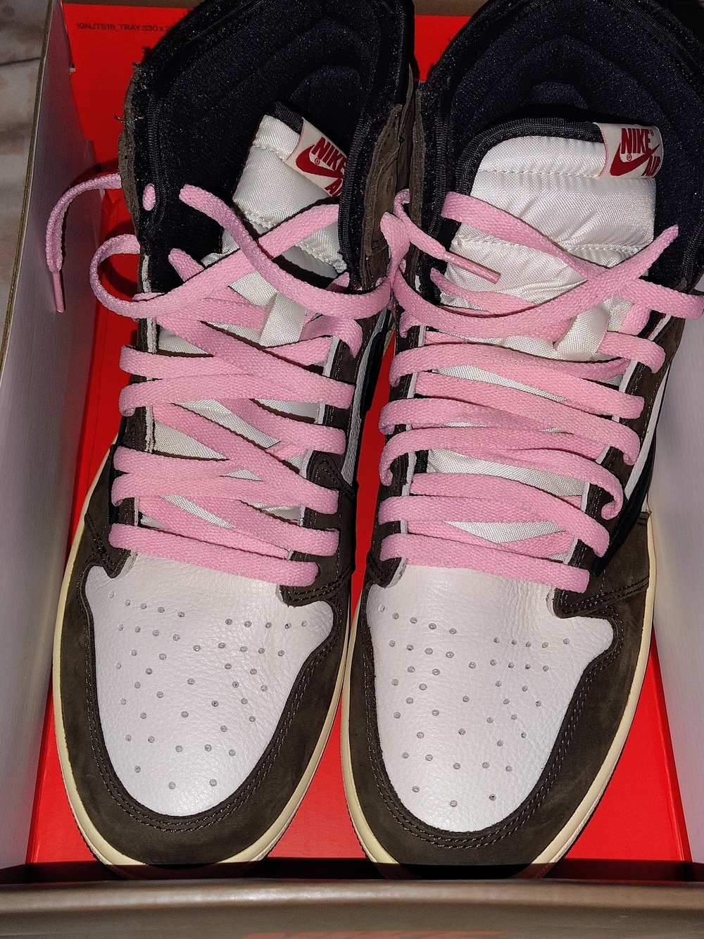 Jordan High-Top Sneakers in White, Brown & Pink